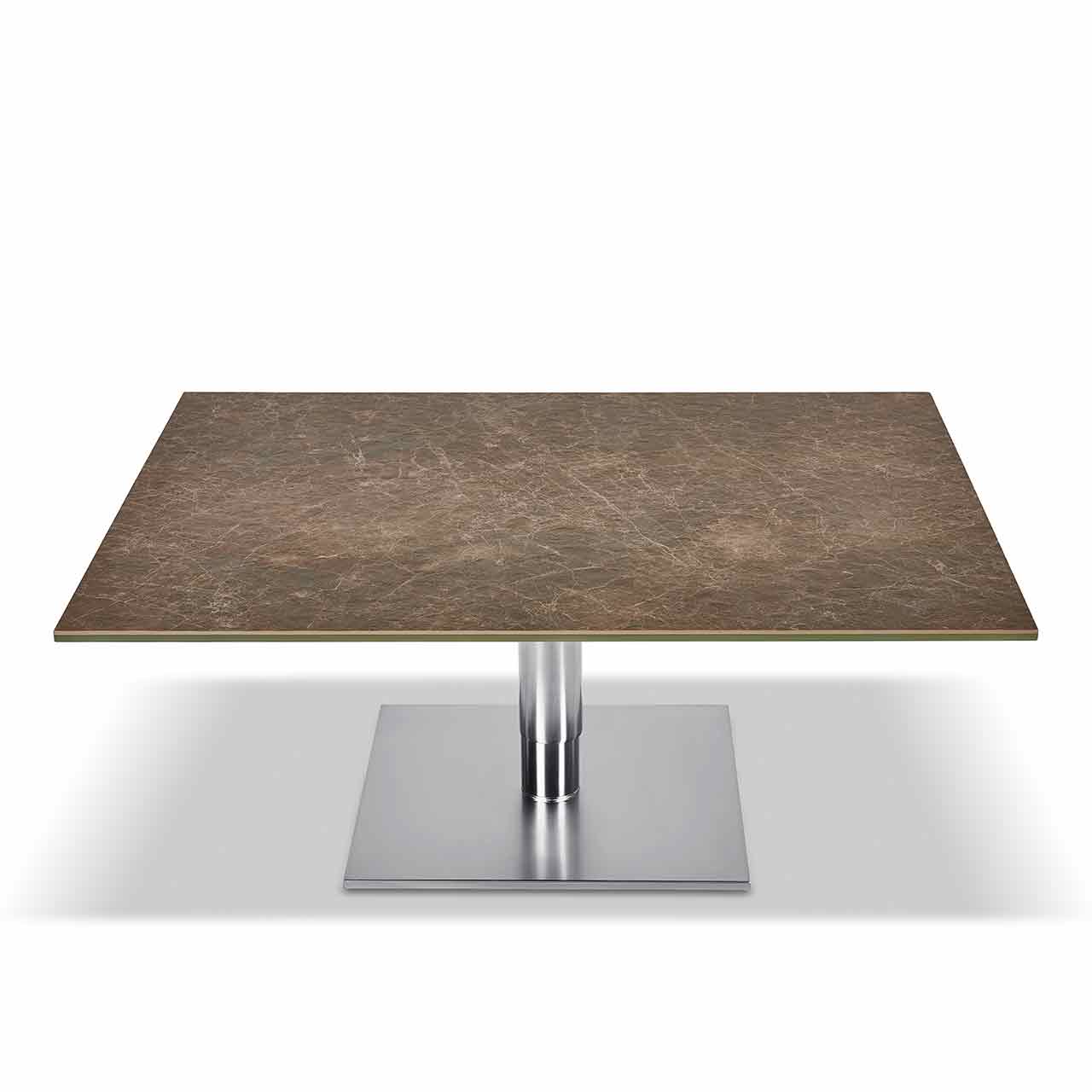 Ronald Schmitt – Couchtisch Sokrates K 570 | Tischplatte Keramik Marmor dunkel, Sockel Edelstahl geschliffen, unten