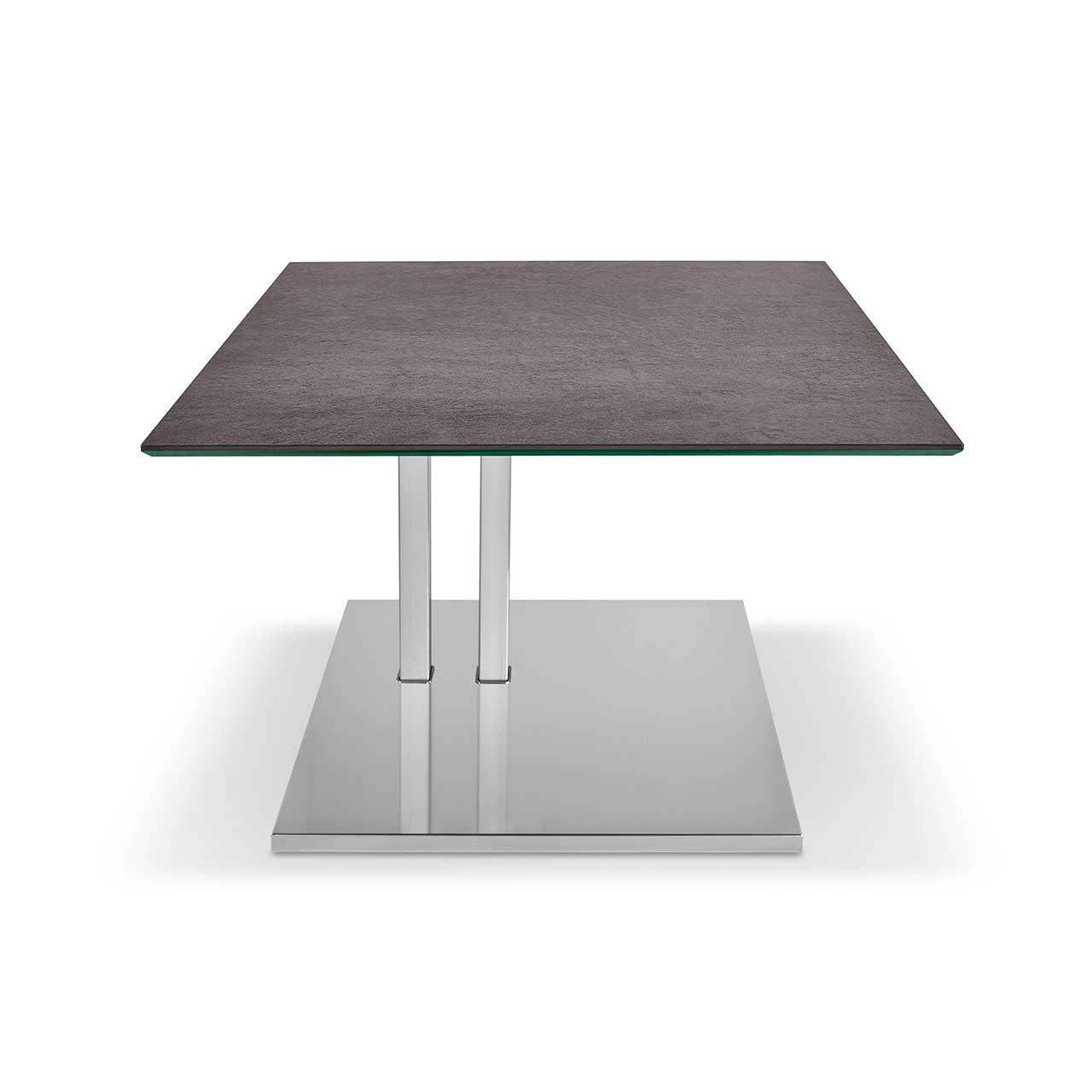 Ronald Schmitt – Beistelltisch Doppio K 525 | Tischplatte Keramik Zement grau, Sockel Edelstahl geschliffen
