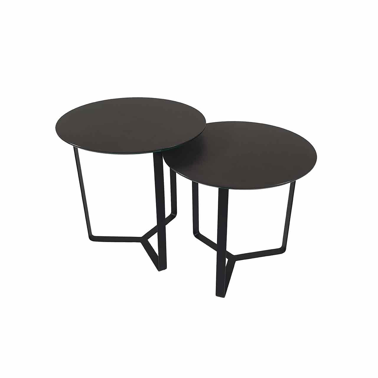 Ronald Schmitt – Beistelltisch Tondo K 350 | Tischplatte Keramik Zement montana, Gestell schwarz, 2-Satz-Tisch