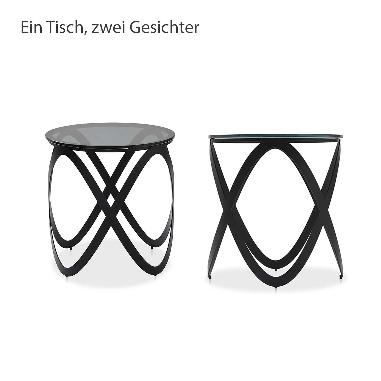 Ronald Schmitt  – Beistelltisch Candy K 900 – 45 cm | Tischplatte Parsolglas grau, Gestell schwarz