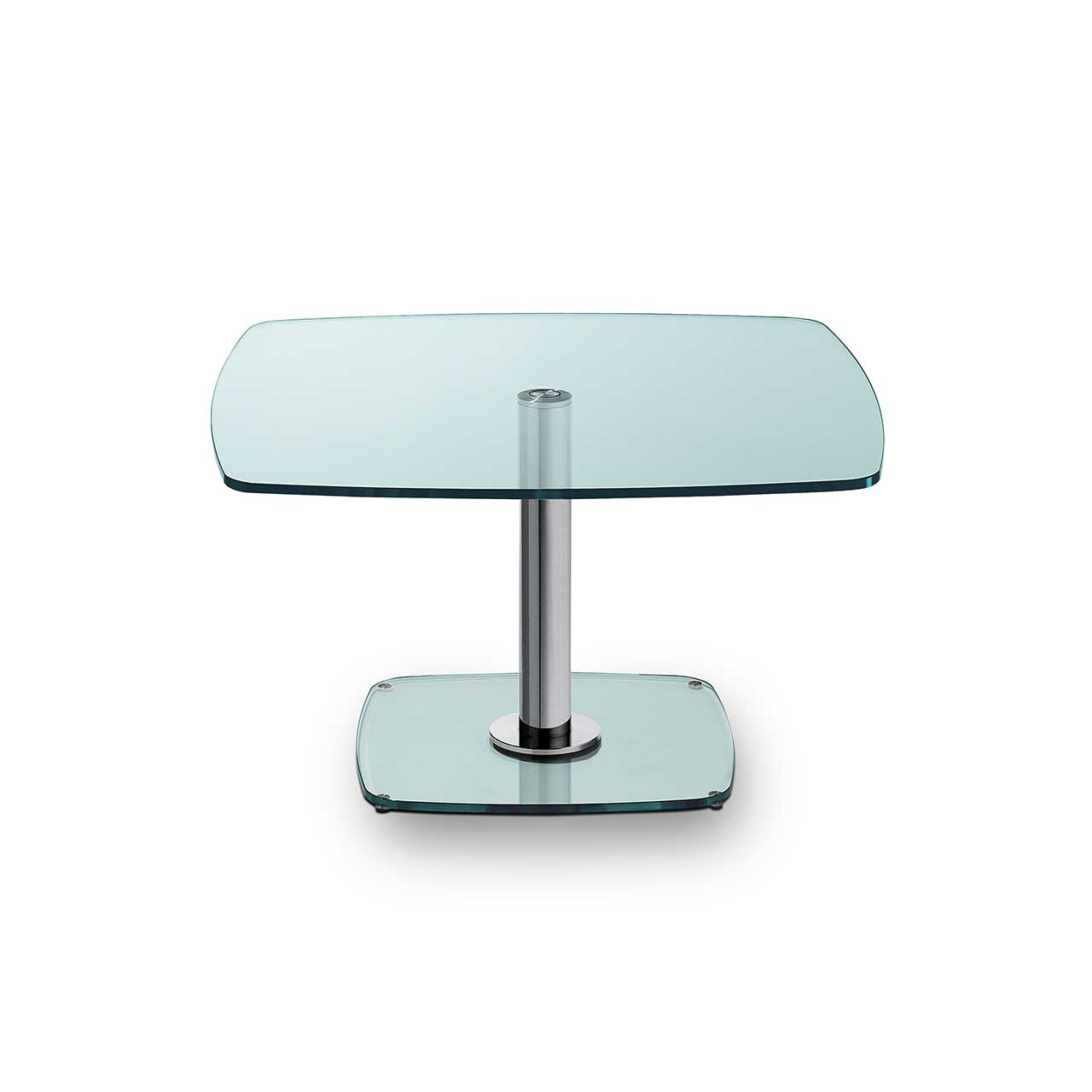 Ronald Schmitt - Triplex Klassiker bombiert | Tischplatte Floatglas Glastisch mit an den Ecken abgerundeter Tischplatte und gleichförmiger Sockelplatte.