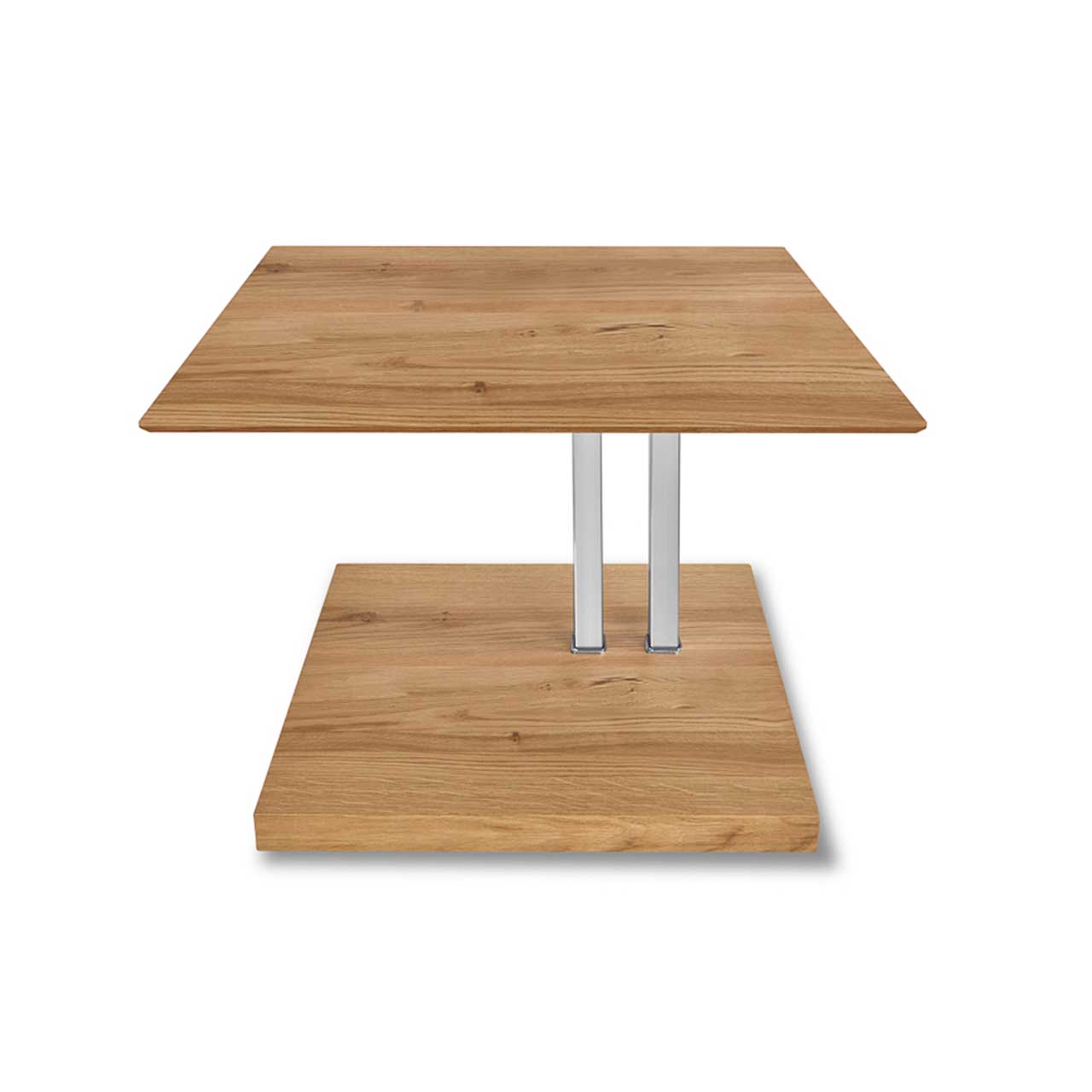 Ronald Schmitt – Beistelltisch Doppio K 525 Tischplatte und Sockel Wildeiche Natur Beistelltisch mit quadratischer Tischplatte aus hellem Holz mit doppelter Säule auf Holzsockel.