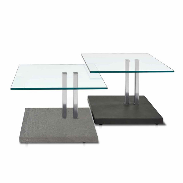 Ronald Schmitt - Beistelltisch K 925 Zweisatz | Tischplatte Floatglas, Sockel MDF Betonoptik Light & Dark
