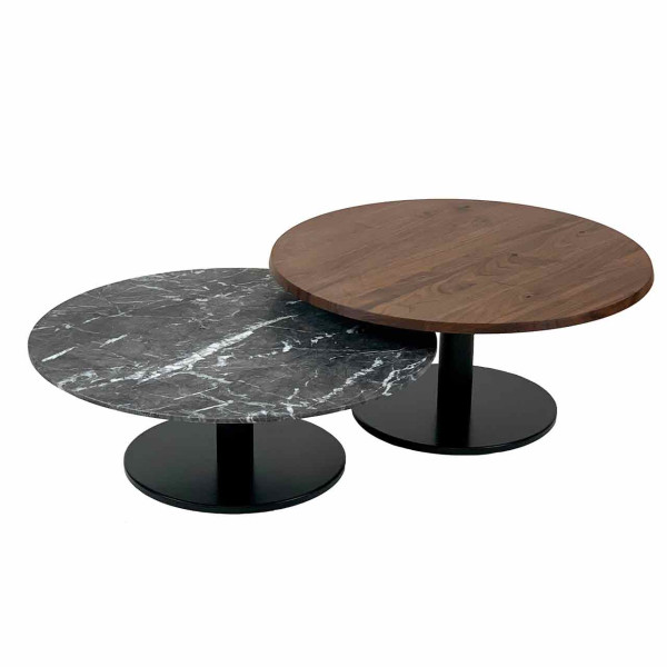 Ronald Schmitt – Couchtische K370 | Tischplatte Marmor Grigio Carnico und Nussbaum kombiniert, Gestell schwarz