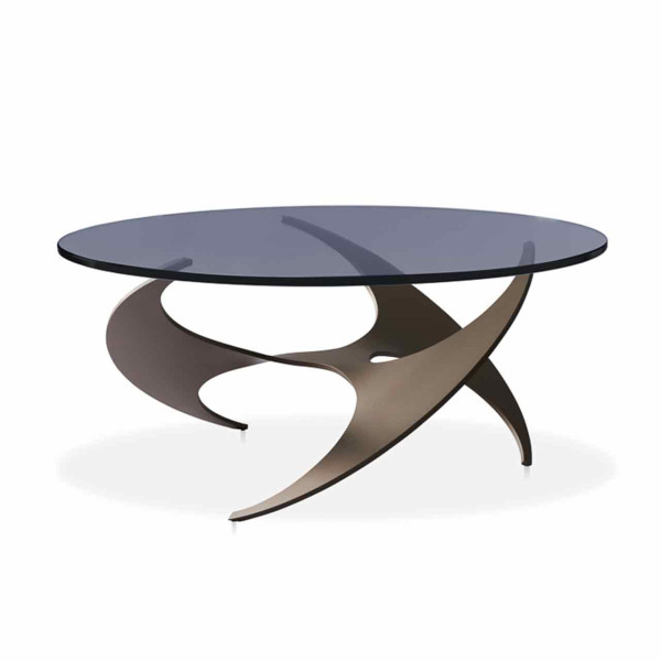 Ronald Schmitt – Couchtisch K9009 | Tischplatte Optiwhite Glas grau, Gestell Aluminium gepulvert Bronze