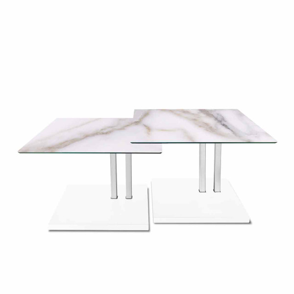 Ronald Schmitt - Beistelltisch K 925 Zweisatz | Tischplatte Keramik Calacatta, Sockel MDF Weiß