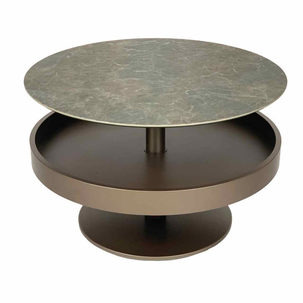 Ronald Schmitt – Couchtisch Alice K470 | Tischplatte Keramik Marmor dunkel, Korpus Bronze