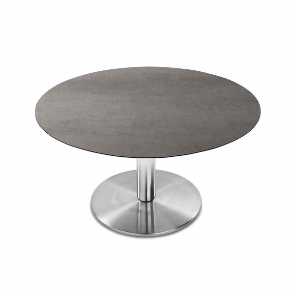 Ronald Schmitt – Fixus P 590 | Tischplatte Keramik Zement grau, Sockel Edelstahl mattiert